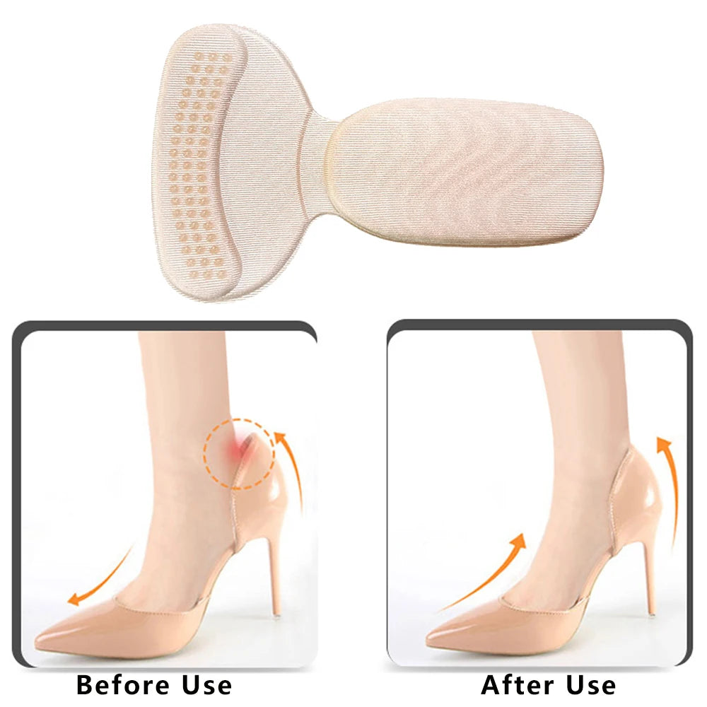4Pcs Self-Adhesive Heel Pads - Comfort Inserts for Oversized Shoes & High Heels, Pain Relief & Size Reduction