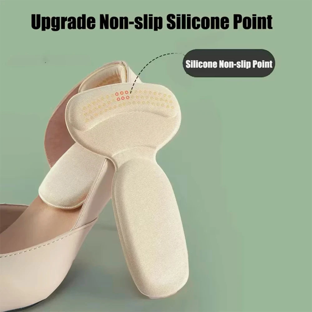 4Pcs Self-Adhesive Heel Pads - Comfort Inserts for Oversized Shoes & High Heels, Pain Relief & Size Reduction