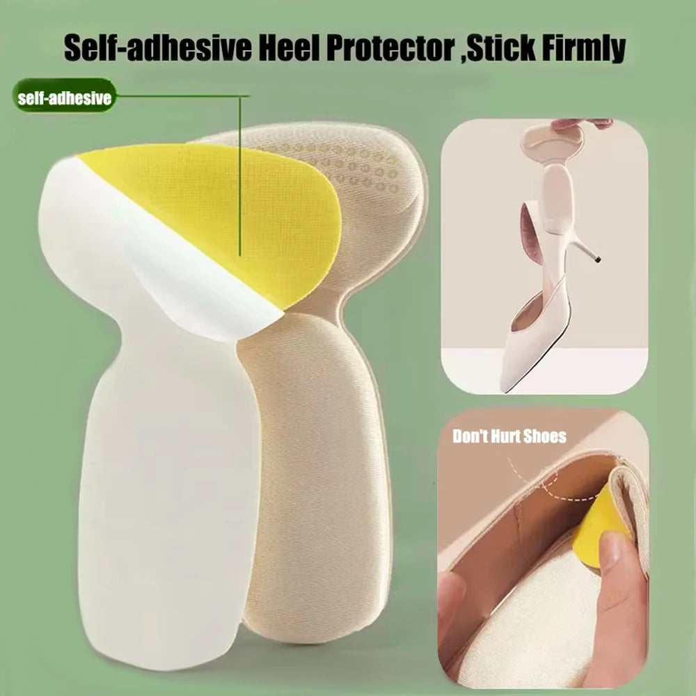 4Pcs Self-Adhesive Heel Pads - Comfort Inserts for Oversized Shoes & High Heels, Pain Relief & Size Reduction