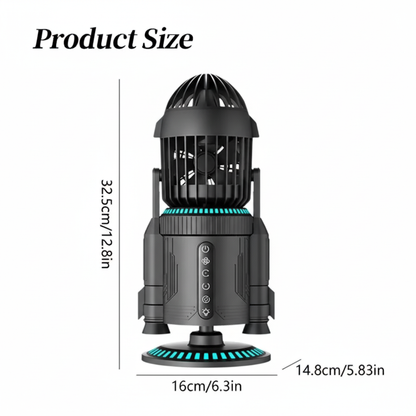 RocketMist Pro- Rocket-Style Desktop Fan with Dual mist spray, whisper-quiet operation, and customizable RGB glow