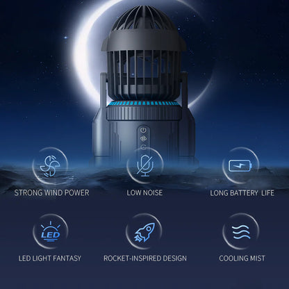 RocketMist Pro- Rocket-Style Desktop Fan with Dual mist spray, whisper-quiet operation, and customizable RGB glow