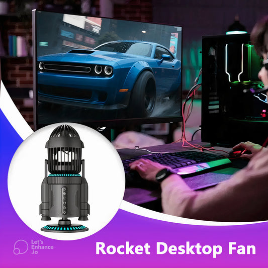 RocketMist Pro- Rocket-Style Desktop Fan with Dual mist spray, whisper-quiet operation, and customizable RGB glow