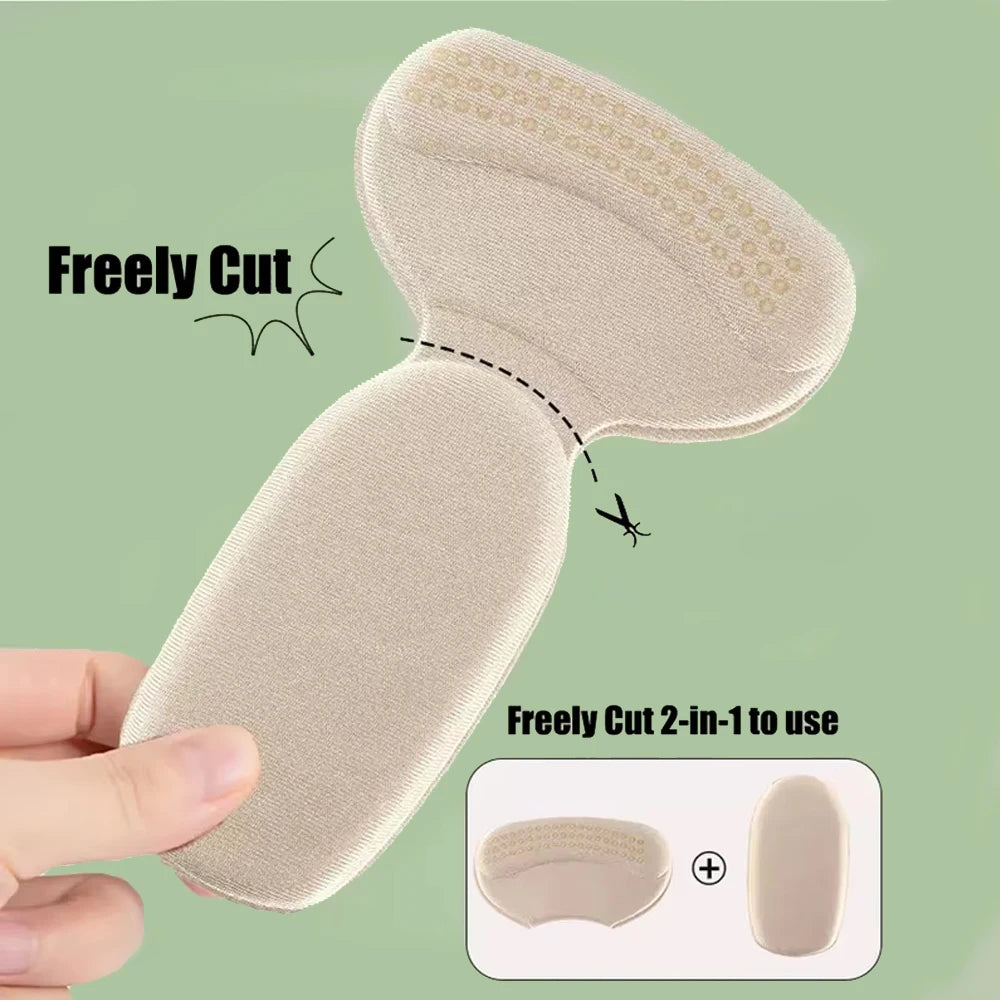 4Pcs Self-Adhesive Heel Pads - Comfort Inserts for Oversized Shoes & High Heels, Pain Relief & Size Reduction