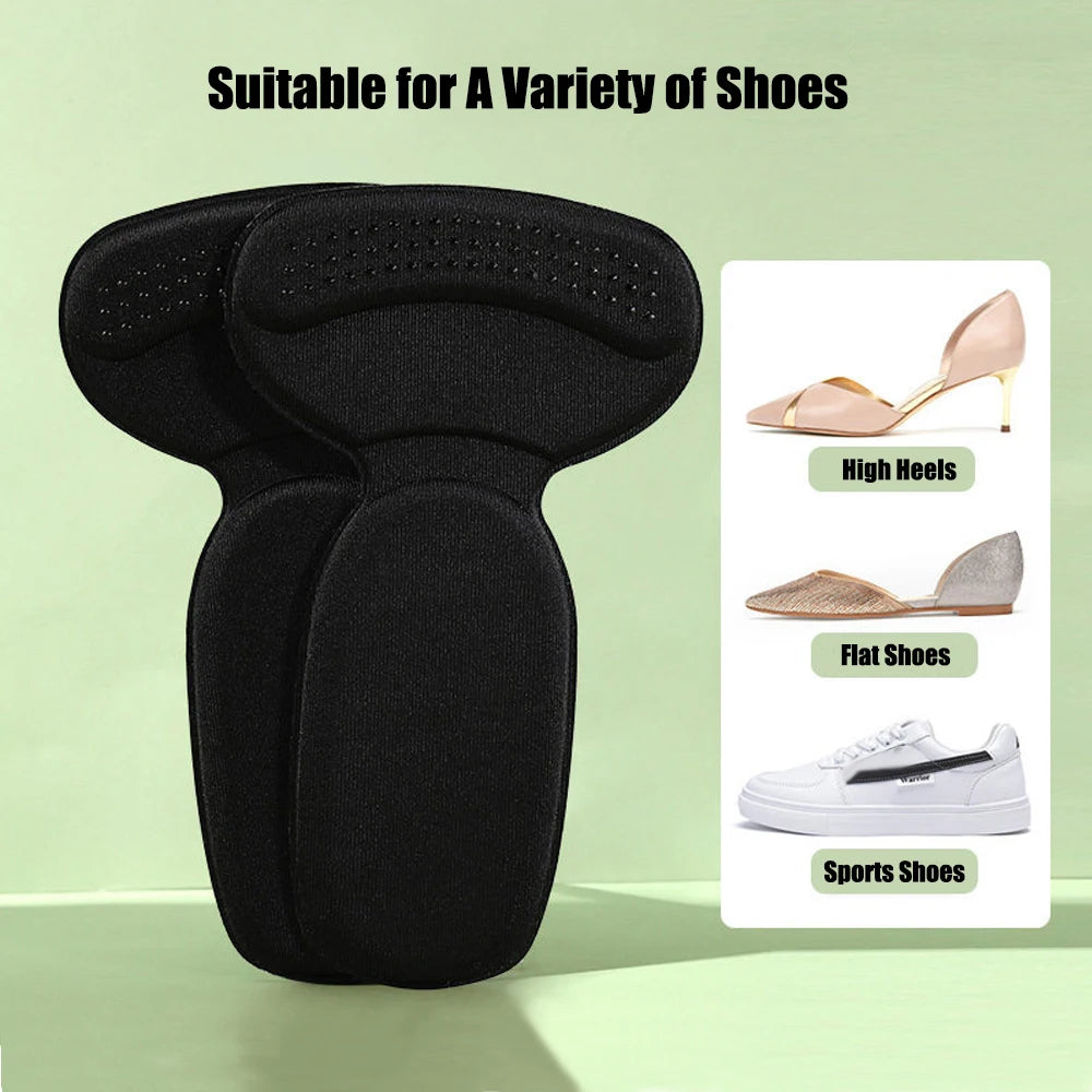 4Pcs Self-Adhesive Heel Pads - Comfort Inserts for Oversized Shoes & High Heels, Pain Relief & Size Reduction